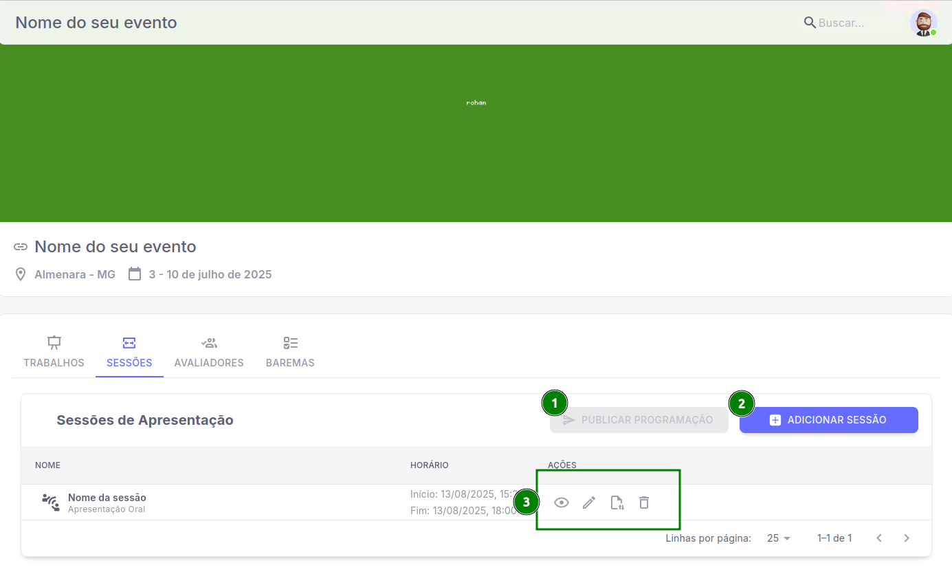 Sessões das Apresentações