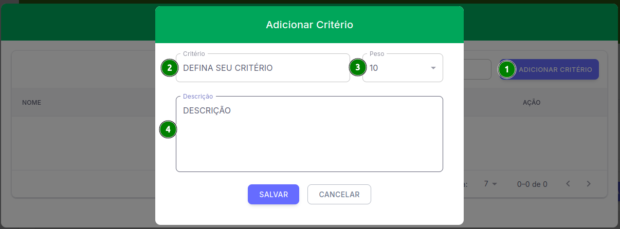 Adicionar Critério